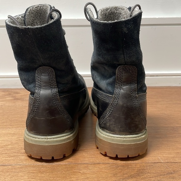 Timberland Waterproof Warm gray Teddy fleece Lined Boots navy blue leather sz 7 - Picture 8 of 10